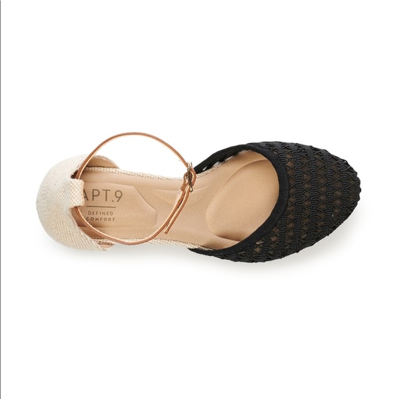 Black & Tan Wedges Espadrilles Lace Memory Foam - Picture 4 of 8
